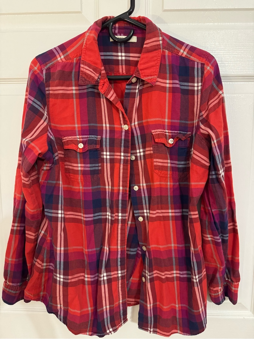 Old Navy Red and Purple Plaid Button-Down Shirt